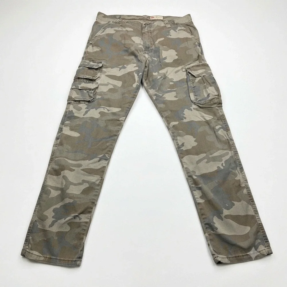 Wrangler Mens Regular Taper Camo Cargo Pants Green Brown Camouflage 36x31